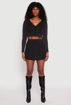 Womens Cable Knit High Waisted Mini Skirt, Black, Size XL