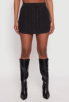 Womens Cable Knit High Waisted Mini Skirt, Black, Size XL