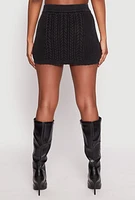 Womens Cable Knit High Waisted Mini Skirt, Black, Size XL