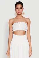 Womens Airy Ruffled Button Front Tube Top, White, Size S