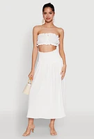 Womens Airy Ruffled Button Front Tube Top, White, Size S