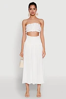 Womens Airy Ruffled Button Front Tube Top, White, Size S