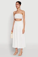 Womens Airy Ruffled Button Front Tube Top, White, Size S