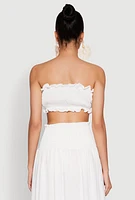 Womens Airy Ruffled Button Front Tube Top, White, Size S