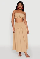 Womens Airy Ruffled Button Front Tube Top, Beige, Size S