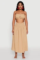 Womens Airy Ruffled Button Front Tube Top, Beige, Size S