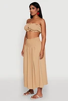 Womens Airy Ruffled Button Front Tube Top, Beige, Size S