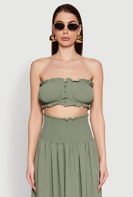 Womens Airy Ruffled Button Front Tube Top,