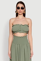 Womens Airy Ruffled Button Front Tube Top,