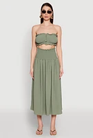 Womens Airy Ruffled Button Front Tube Top,