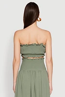 Womens Airy Ruffled Button Front Tube Top,