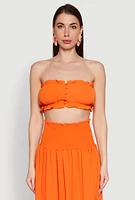 Womens Airy Ruffled Button Front Tube Top, Orange, Size L