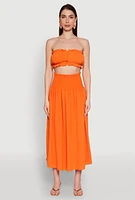 Womens Airy Ruffled Button Front Tube Top, Orange, Size L