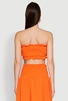 Womens Airy Ruffled Button Front Tube Top, Orange, Size L