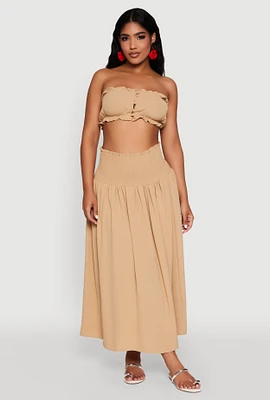 Womens Airy Smocked High Waist Skirt,