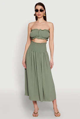 Womens Airy Smocked High Waist Skirt, Green, Size XL
