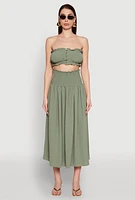 Womens Airy Smocked High Waist Skirt, Green, Size XL