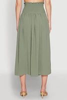 Womens Airy Smocked High Waist Skirt, Green, Size XL