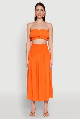 Womens Airy Smocked High Waist Skirt, Orange, Size S