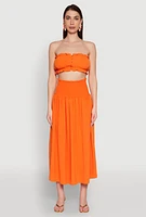 Womens Airy Smocked High Waist Skirt, Orange, Size S