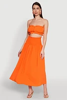 Womens Airy Smocked High Waist Skirt, Orange, Size S