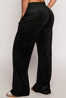 Womens Velour Zip Pocket Wide Leg Pants,