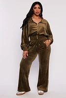 Womens Velour Zip Pocket Wide Leg Pants, M