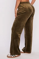 Womens Velour Zip Pocket Wide Leg Pants, M