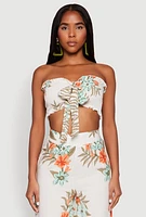 Womens Floral Smocked Tie Front Tube Top, Multi, Size S