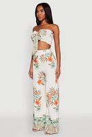 Womens Floral Smocked Tie Front Tube Top, Multi, Size S