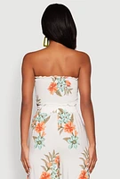 Womens Floral Smocked Tie Front Tube Top, Multi, Size S