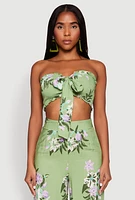 Womens Floral Smocked Tie Front Tube Top,