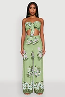 Womens Floral Smocked Tie Front Tube Top,