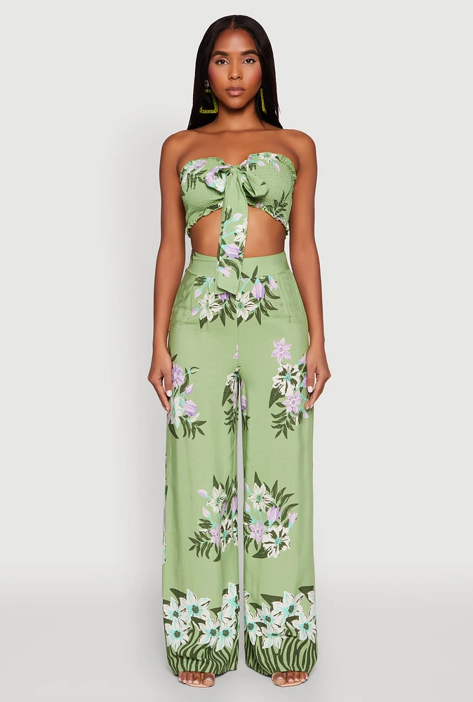 Womens High Waist Floral Palazzo Pants,
