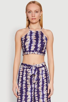 Womens Brush Stroke Print Crop Top, Multi, Size L