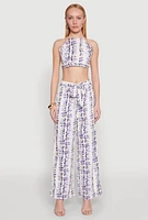 Womens Brush Stroke Print Tie Waist Pants, Multi,