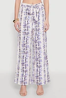Womens Brush Stroke Print Tie Waist Pants, Multi,