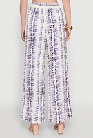 Womens Brush Stroke Print Tie Waist Pants, Multi,
