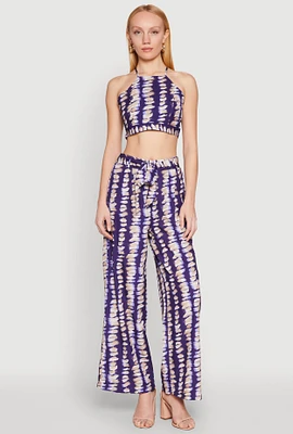 Womens Brush Stroke Print Tie Waist Pants, Multi,