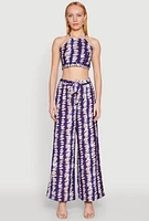 Womens Brush Stroke Print Tie Waist Pants, Multi,