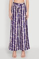 Womens Brush Stroke Print Tie Waist Pants, Multi,