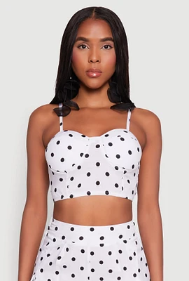 Womens Polka Dot Bustier Top, White, Size S