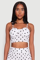 Womens Polka Dot Bustier Top, White,