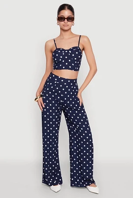 Womens High Waisted Polka Dot Palazzo Pants, Blue,