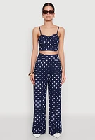Womens High Waisted Polka Dot Palazzo Pants, Blue,