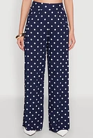 Womens High Waisted Polka Dot Palazzo Pants, Blue,