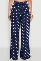Womens High Waisted Polka Dot Palazzo Pants, Blue,