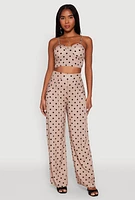 Womens High Waisted Polka Dot Palazzo Pants, Khaki, Size L