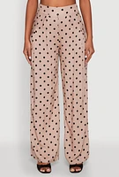 Womens High Waisted Polka Dot Palazzo Pants, Khaki, Size L