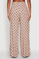 Womens High Waisted Polka Dot Palazzo Pants, Khaki, Size L